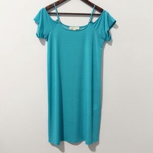 Michael Michael Kors Midi Dress Womens Size XS‎ Turquois Off-Shoulder Flower